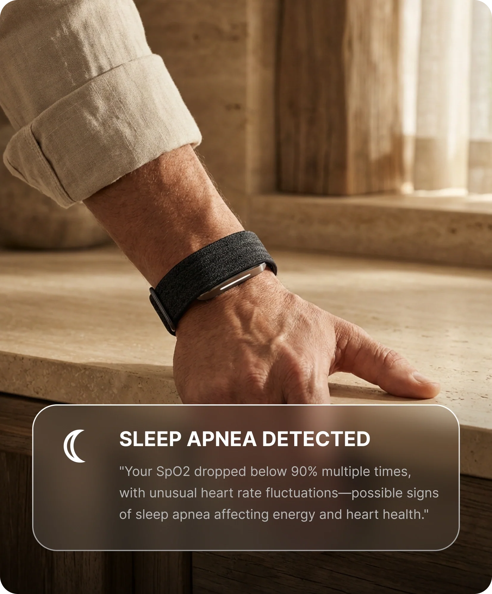 Person wearing Hume Band with a sleep health notification