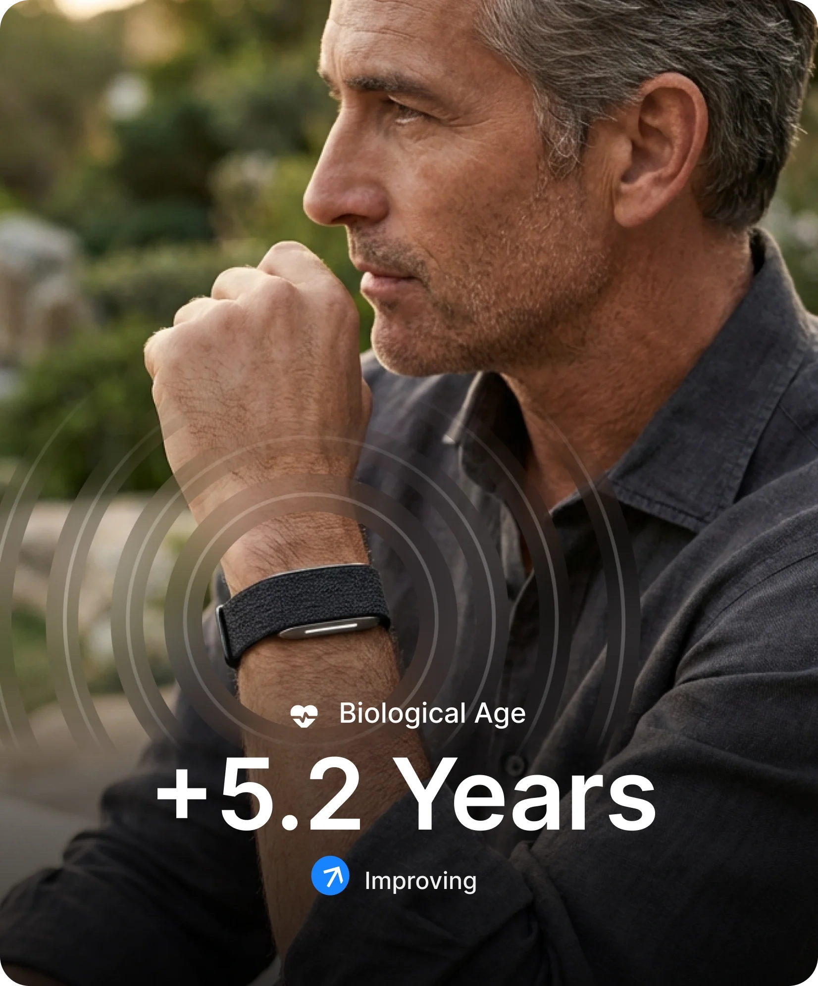 Man wearing Hume Band with biological age trend
